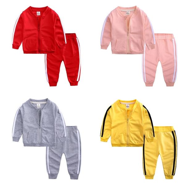 

casual baby tracksuit soft cotton long sleeve +pants 2 piece spring autumn newborn baby clothes fashion infant clothing suit y200803, White