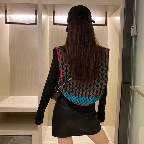 

autumn sweater vest women vintage knitted sweater coat oversized waistcoat sleeveless korean fashion crop pullover outwear lj201204, Black;white