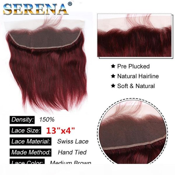 

brazilian burgundy virgin hair lace frontal closure color 99j wine red straight hair weaves ear to ear 13x4 lace frontal, Black;brown