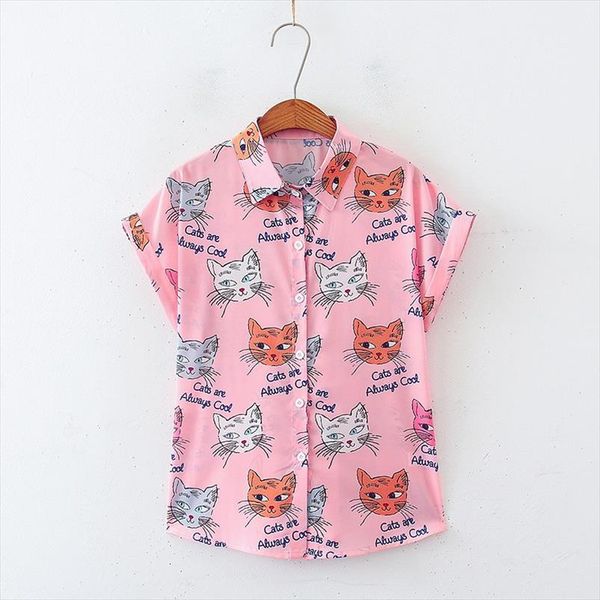 

лето printed блуза симпатичная кнопка блузка рубашка slim с коротким рукавом turn down воротник top drop доставка, White