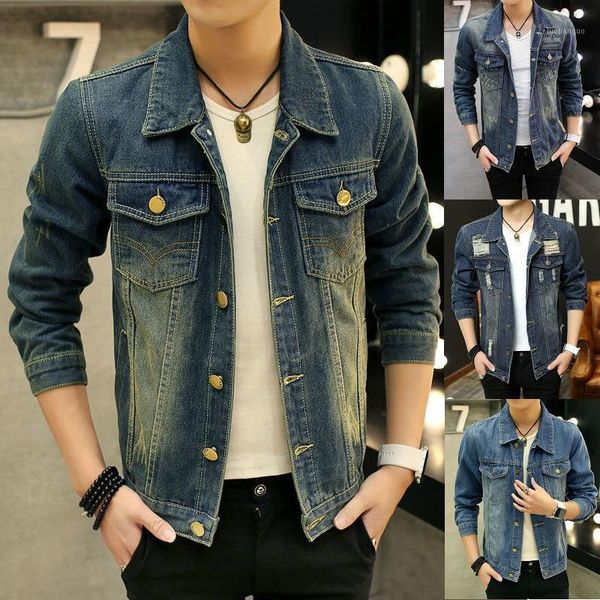 

2020 spring and autumn new solid color fashion wild denim jacket trend slim men's denim jacket korean handsome casual1, Black;brown