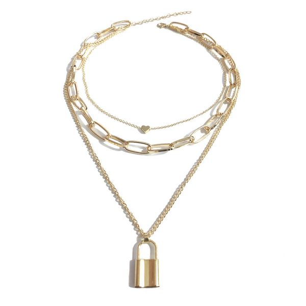 

fashion gothic padlock heart lock pendant choker necklace steampunk clavicle chain necklace jewelry gift, Silver