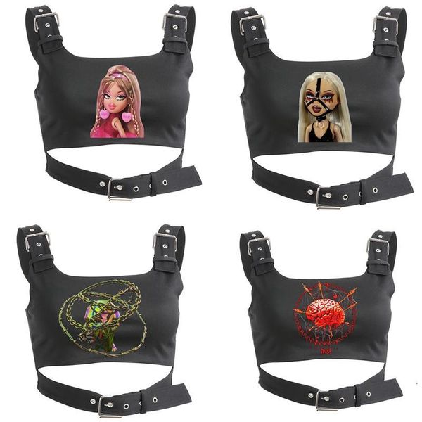 

exclusive original sleeveless short exposed navel sling vest street vest kawaii vest rap hip hop street rock gothic, White