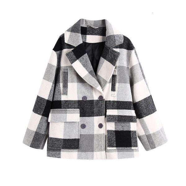 

2021 new bb 2926 autumn europe and the united states women's female double-breasted grid cloth coat e0em, Black;brown