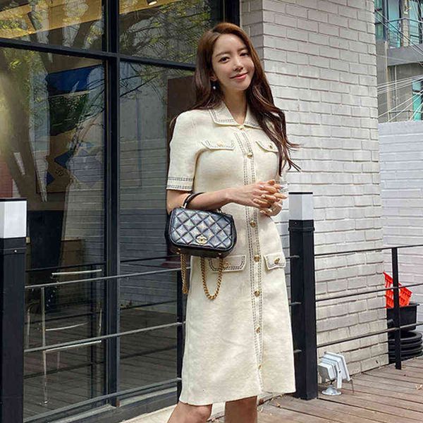

casual dresses spring and summer 2022 korean version of xiaoxiangfeng slim knit high elastic dresses, Black;gray