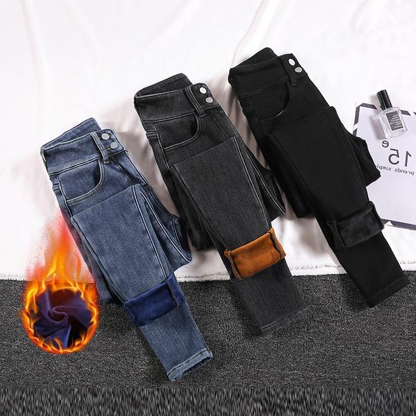 

winter heavyweight pencil women jeans pants slim fit high casual ankle length pants gray blue bluegray