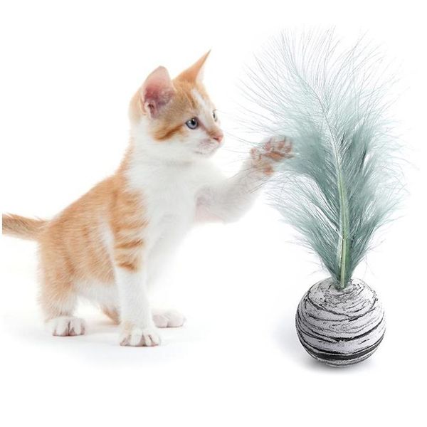 Legendog 1pc Cat Interactive Toy Artificial Feather Decor Pet Ball Cat Cat Ball Cat Teaser Toy Pet Supplie Jllzni