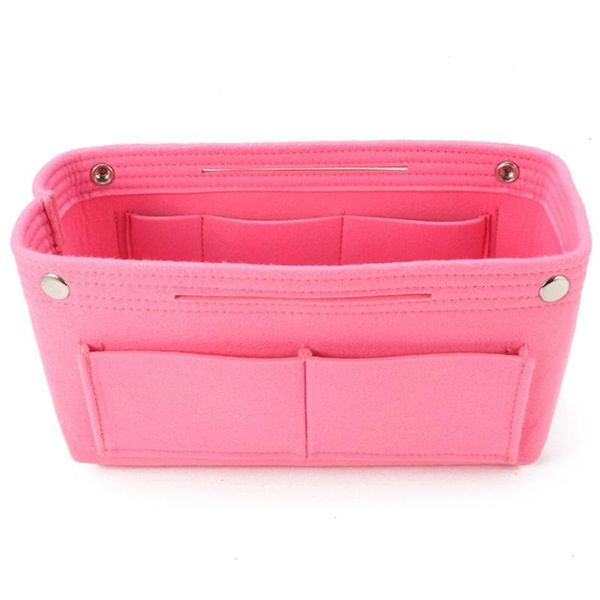 

pink women fashion felt cloth inner bag fits in insert handbag multi-pockets cosmetic bags storage personal belongings organizer