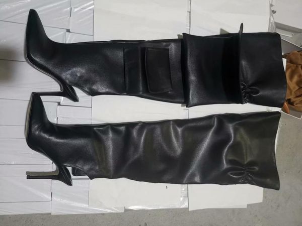 

boots women over the knee pointed toe big pocket winter, Black