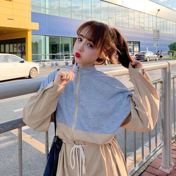 

mm medium autumn 2020 length new fat show thin body covering sweater dress 2373, Black;gray