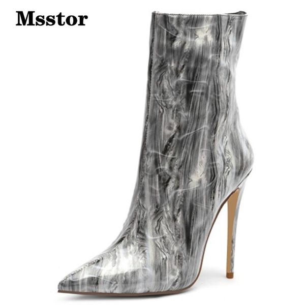 

boots msstor mixed colors booties woman fashion thin heel party women winter shoes pointed toe high heels elegant, Black