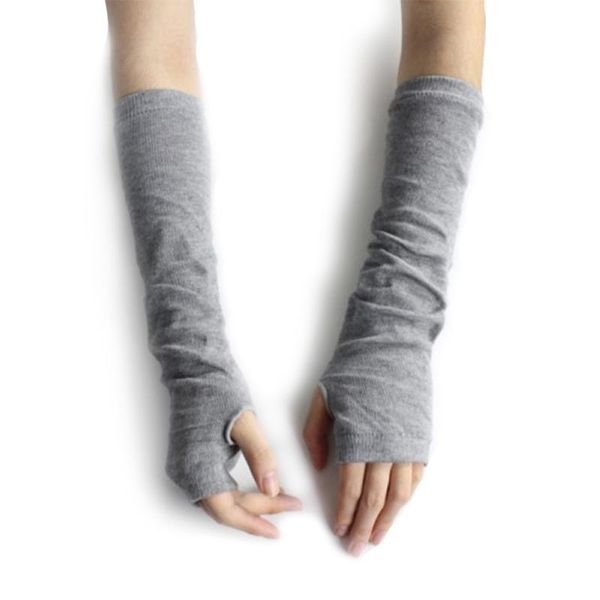 

2020 fashion autumn/winter hand arm gloves crochet knit long stretchy warm fingerless gloves women men, Blue;gray