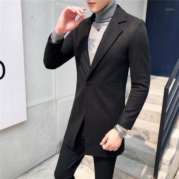 

men's wool & blends of fund 2021 autumn winters woolen cloth coat in male han edition cultivate morality leisure long coat1, Black