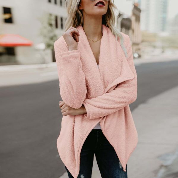 

women winter warm fahion coat long sleeve open stich faux fur casual jacket parka outwear ladies turn -down collar cardigan coat, Black;brown