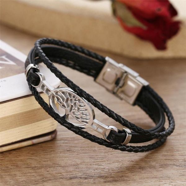 

factorytaorwoven fashion multi-layer women men leather bracelet simple music symbol cross life tree accessories charm jewelry wrist