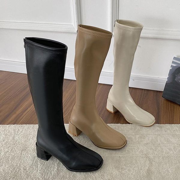 

boots women's autumn luxury designer back zip winter footwear white shoes thigh high heels boots-women zipper1, Black