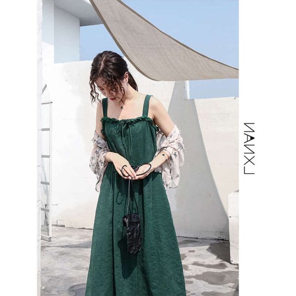 

xiaoqing for women xia green chic suspender knee skirt cool wind very fairy french minority dress, Black;gray