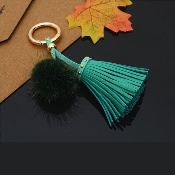 

leather tassels with mink fur ball key chain with one tassels for car keychain bag key ring jewelry eh811 h jllhjq