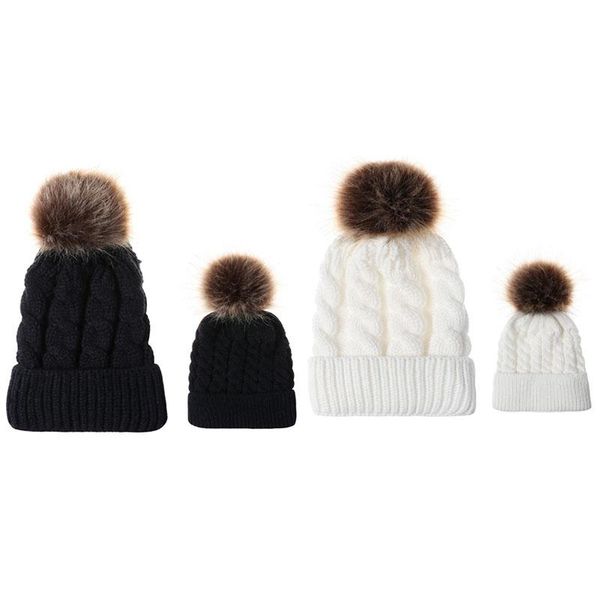 

kili 2pcs mother&baby hat family winter warmer knit wool beanie ski cap, Blue;gray