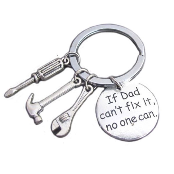 

no letter if dad can't fix one it can keychain key ring hand tools greasy hammer screwdriver wrench pendants fashion jew, Silver