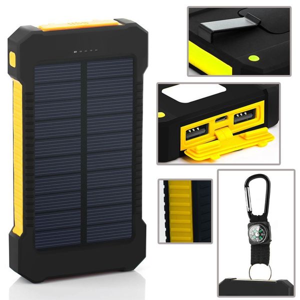 

compass solar power bank 20000mah universal battery charger with led flashlight and camping lamp for outdoor charging
