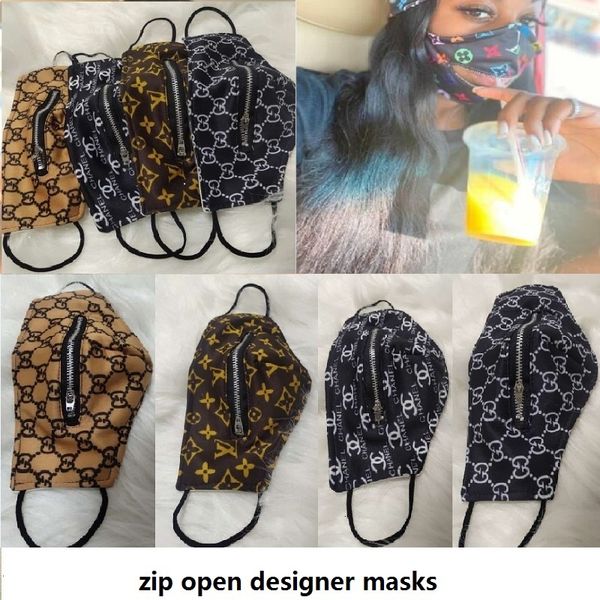 

designer zipper face masks fashion zipper mask outdoor zip open washable cover grid printing cycling mouth covers easily eat drink