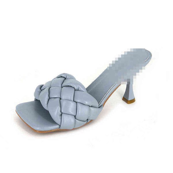 

korean slippers women wear summer ins students' net red thin heel woven high heels, Black