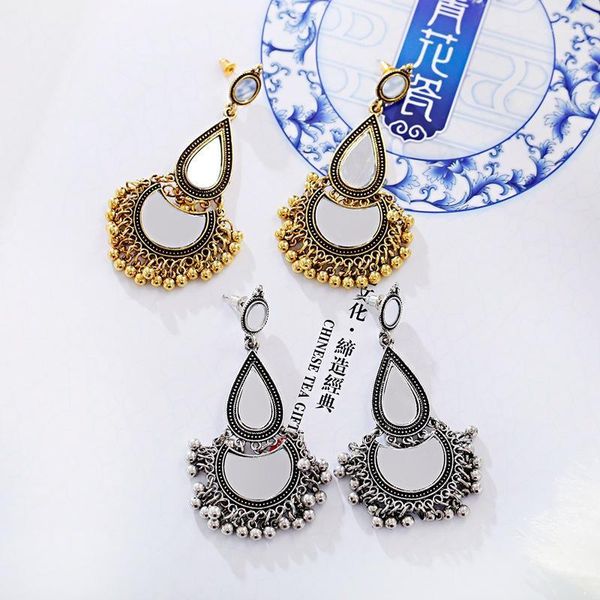 Baumeln Kronleuchter 2021 Vintage Frauen Wasser Tropfen Silber Farbe Spiegel Jhumki Ohrringe Schmuck Stamm Ethnische Böhmen Gold Quaste Earrin