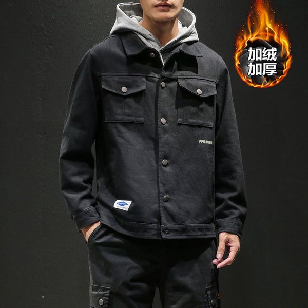 

2020 winter new large trend denim plush padded jacket for men, Black;brown