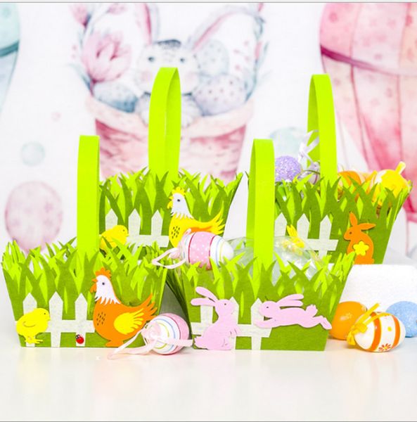 

easter cock bunny basket coloful egg cartoon non-woven bag kids gifts rabbit bucket candy storage basket handbag put easter egg g12004, Black