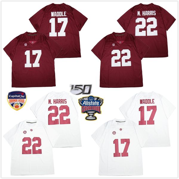 

ncaa alabama crimson tide football stitched jersey 22 najee harris 17 jaylen waddle 150th patch sugar bowl 2022 patch, Black