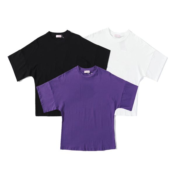 

2021 new fashion brand short-sleeved purple stitching flat sleeves front and back printing multicolor letters short-sleeved t-shirt, White;black
