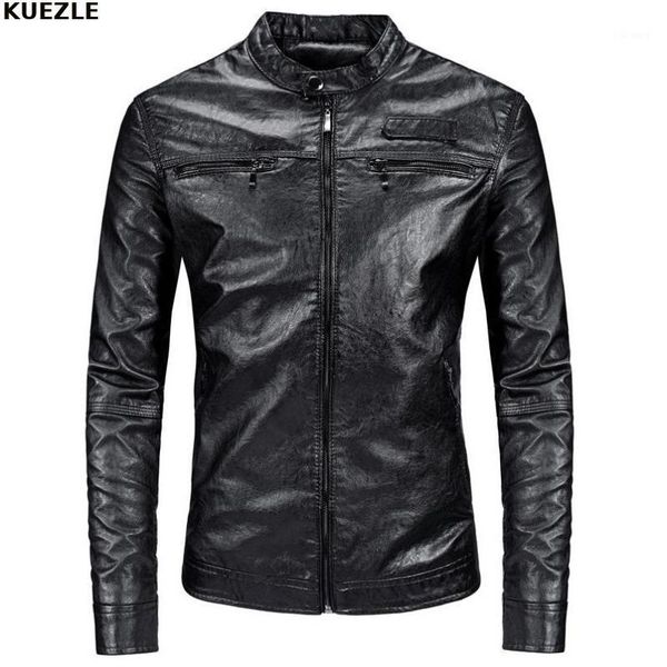

men's fur & faux men leather jacket coat 2021 fashion artificial motorcycle casual stitching jackets1, Black