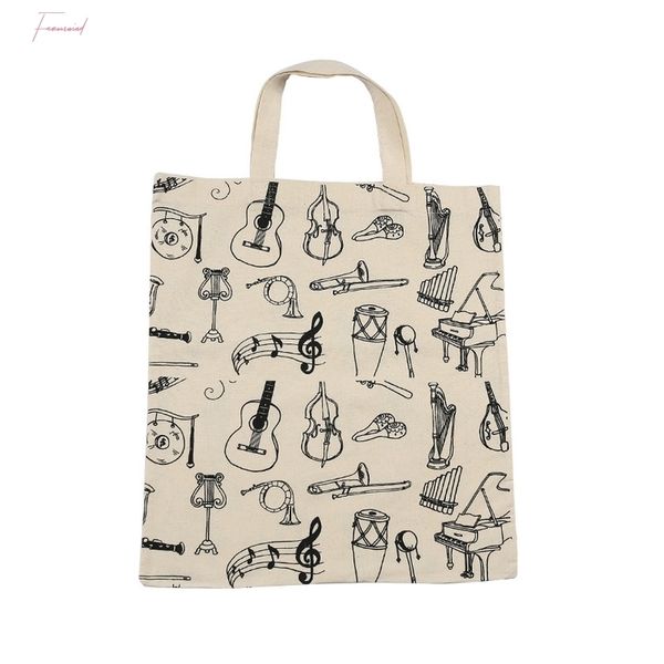 

music score cotton handbag musical elements note tote bag instruments accessories, Black;red