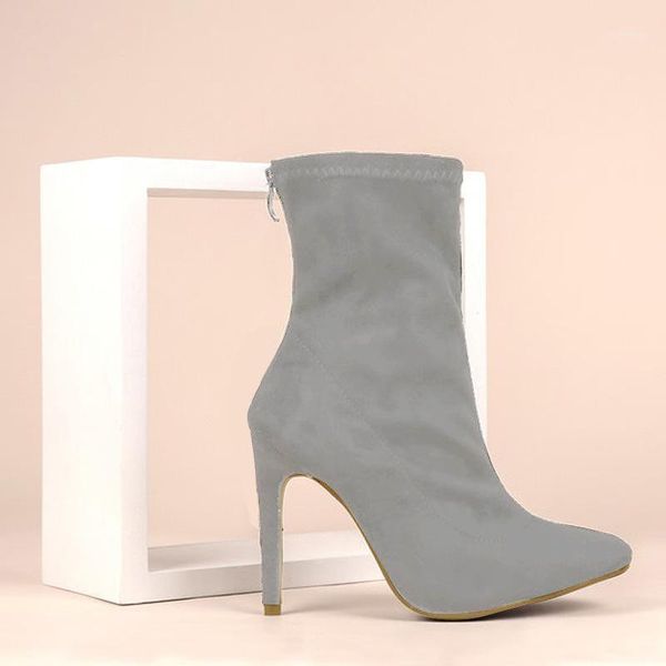 

2021autumn winter women boots stretch fabric thin heels boots fashion ankle high heels shoes woman sapatos 35-421, Black