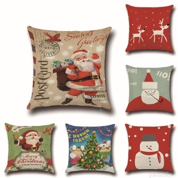 

vintage christmas decorative throw pillowslip for sofa bed cotton linen square 45cm pillow case