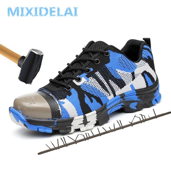 

new construction men's outdoor plus size steel toe cap work boots shoes men camouflage puncture proof safety shoes breathable y200915, Black;brown