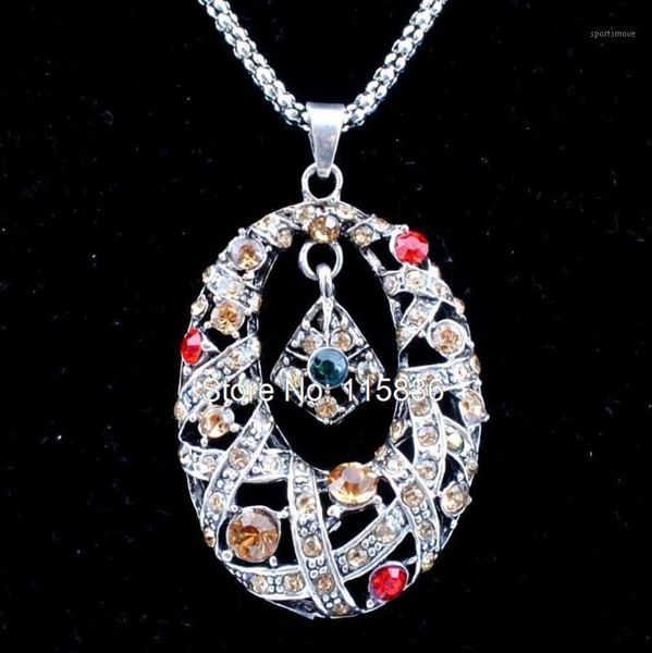 

2020 new fashion popular upscale oval metal pendant necklace antique silver plated women crystal necklaces pendants1