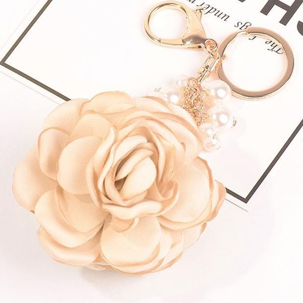 

new rose shape cloth flower ball keychain key ring for women bag pearl car pendant jewelry gifts trinket key chain a001 h sqcduj, Silver