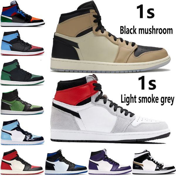 

basketball 1 jumpman high shoes 1s men women black mushroom light smoke grey royal toe nc to chi leather unc patent sport sneakers
