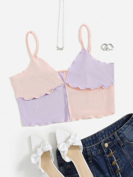 

plus color-block lettuce trim cami o5no#, Black;white