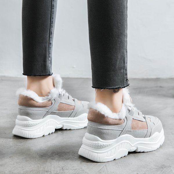 

2020 new classic suede women winter sneakers warm fur plush insole ankle boots women snow boots lace-up thicken botas mujer, Black