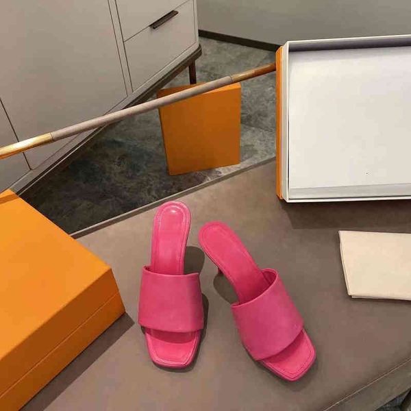 

classic spring european and summer women's designer high-heeled slippers, embossed candy color series, fashionable sexy, with box, size, Black