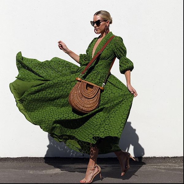 

summer vestido de mujer v neck boho beach dress maxi long swing dress women evening party dress 2021, Black;gray