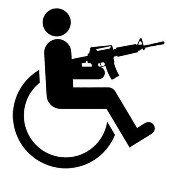 

15cm*16cm handicapped wheelchair gun creative vinyl car-styling stickers decals black/silver s3-4745