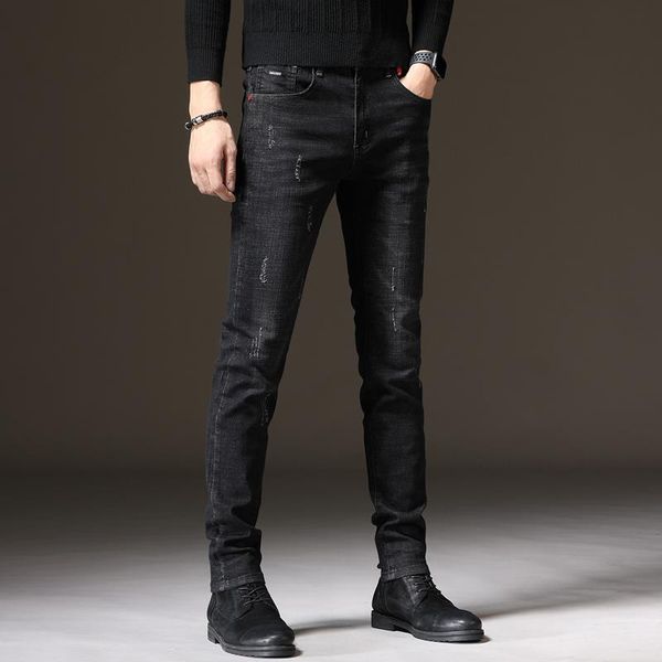 

men's jeans airgracias plus velvet straight casual high-end thick warm trousers brand denim winter high-quality scratches pants, Blue