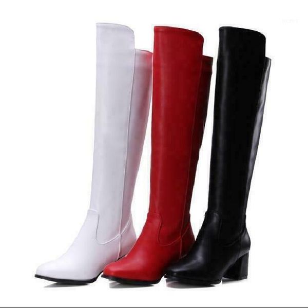 

boots knight womens riding knee high side zip chunky heels shoes pointed toe 2021, Black