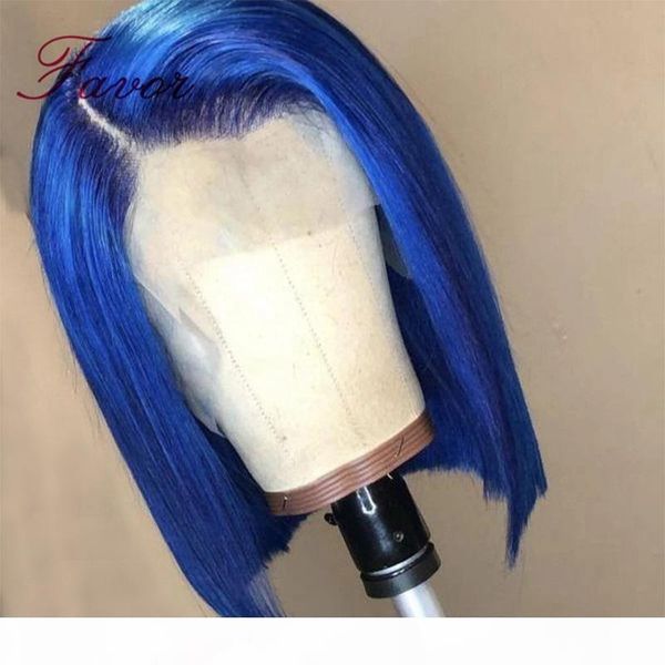 

blue color 13x4 lace front wigs brazilian remy hair for women pre plucked pink green yellow brown glueless full lace bob wigs, Black;brown