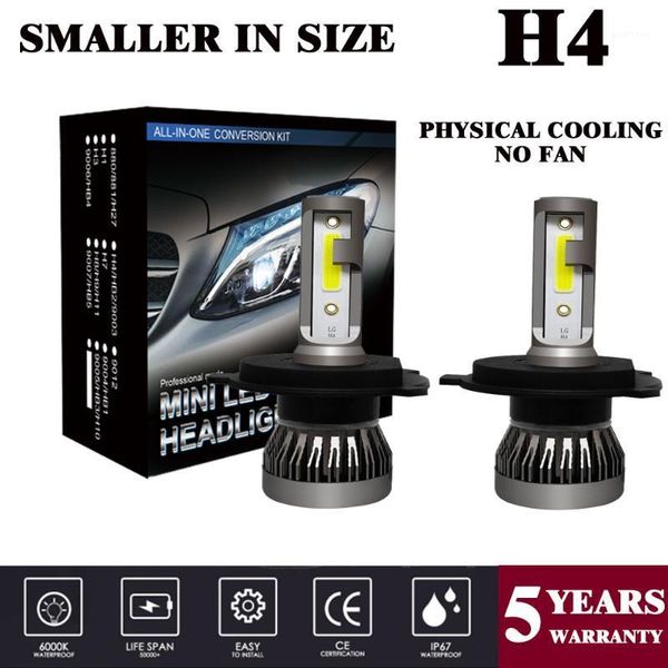 

2pcs/set car mini headlight lamp h4 led bulbs headlamps kit h4 2 9003 6000k light 12v 36w 8000lm no fan high power quality1