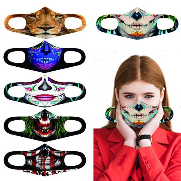 

classic cosplay 3d printed face mask washable 3d mouth masks fabric reusable waterproof dustproof anti smog halloween mask, Black